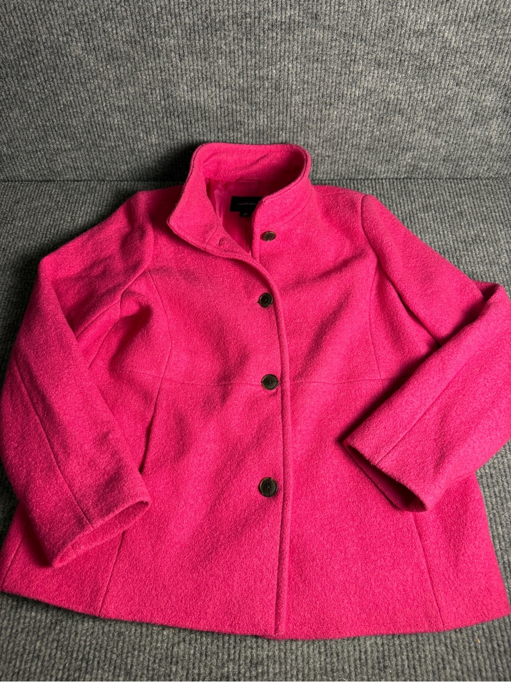 Lands' End Hot Pink Wool Blend Stand Collar Car Coat - Size 16